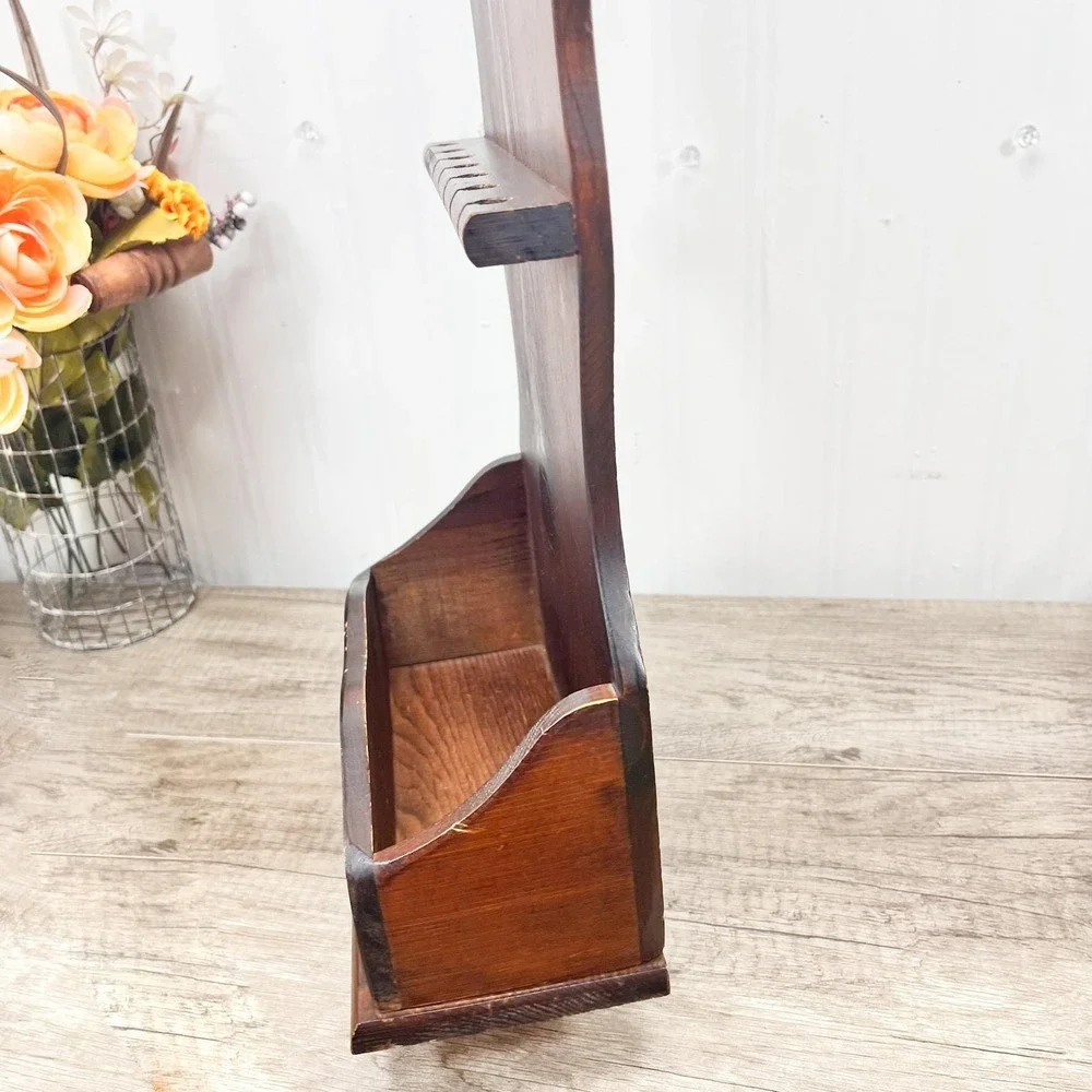 Vintage Wood Spoon Rack - 12 Spoon Display with Pocket‎ Shelf